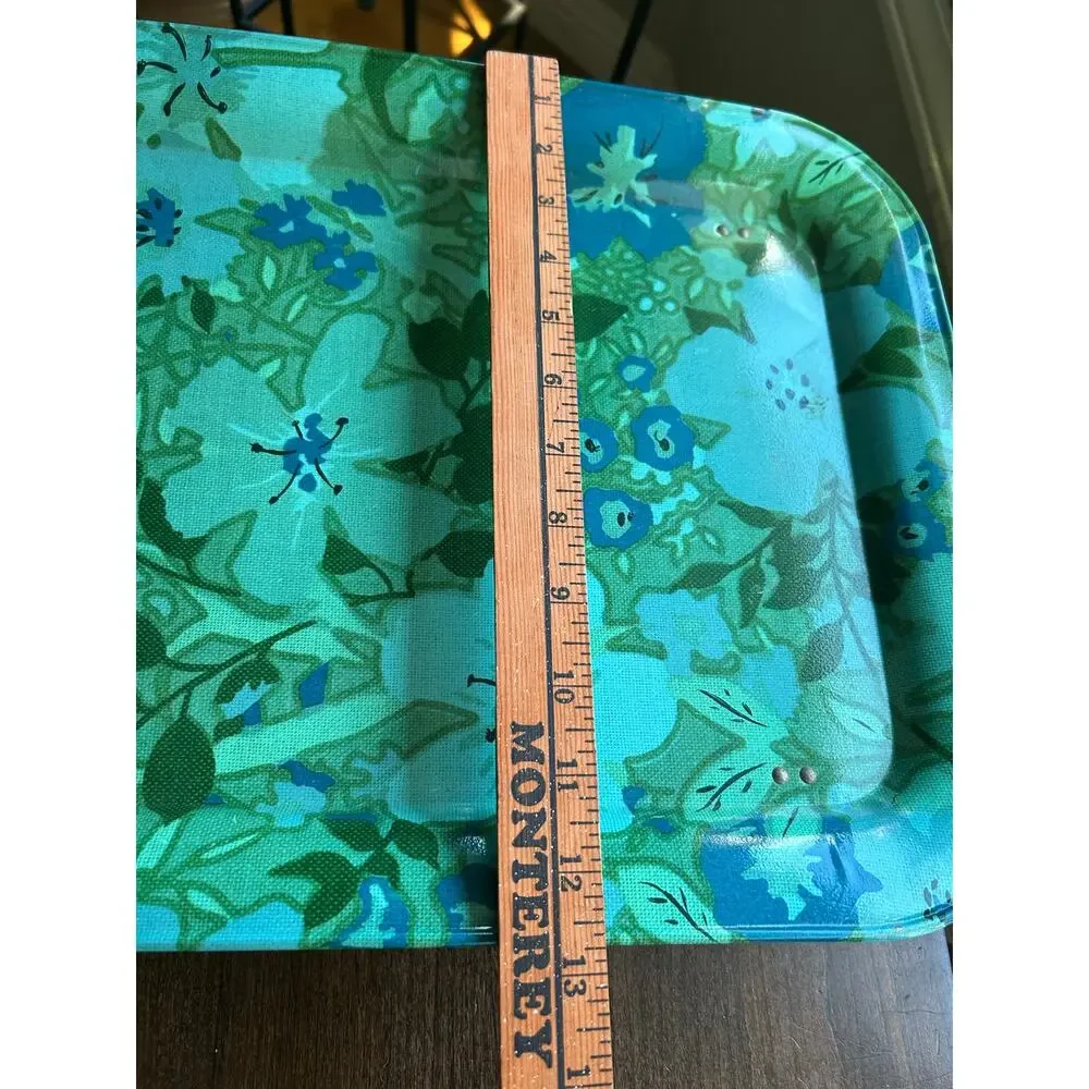 VTG 1960’S-70’S Metal Floral Design TV Tray Table blue green MCM
